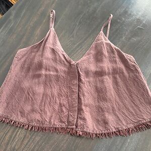 YFB Mauve Fringe Linen-Blend Crop Cami